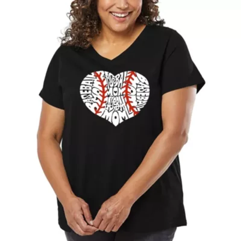 Women's Plus Word Art V-Neck - Baseball Mom