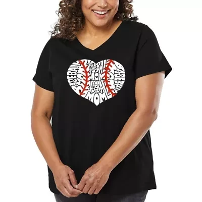 Women's Plus Word Art V-Neck - Baseball Mom