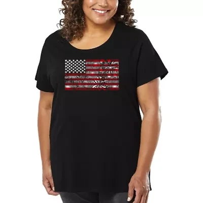Women's Plus Word Art T-shirt - Fireworks American Flag