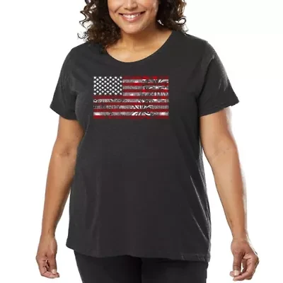 Women's Plus Word Art T-shirt - Fireworks American Flag