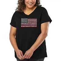 Women's Plus Word Art V-Neck - 50 States USA Flag