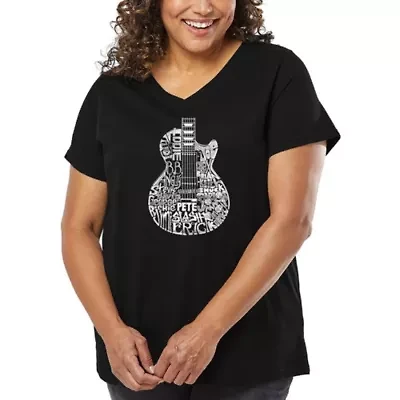 Women's Plus Word Art V-Neck - Rock Guitar Head
