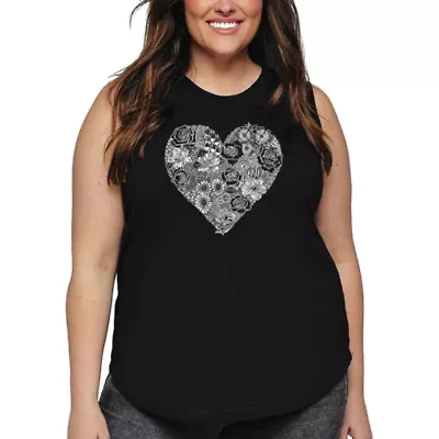 Women's Plus Word Art Tank Top - Heart Flowers