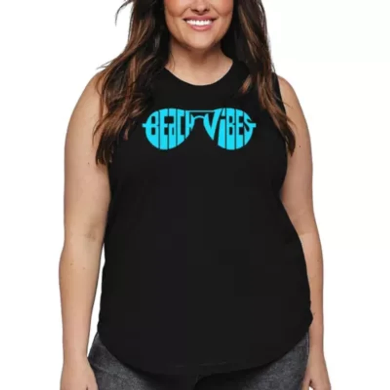 Beach Vibes - Women's Plus Word Art Tank Top