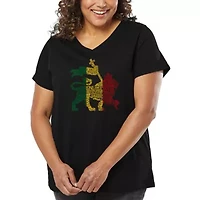 Women's Plus Word Art V-Neck - Rasta Lion One Love
