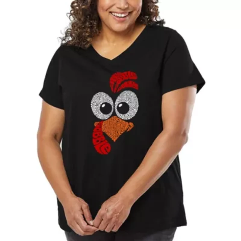 Turkey Face - Women's Plus Word Art V-Neck