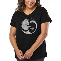 Women's Plus Word Art V-Neck - Yin Yang Cat