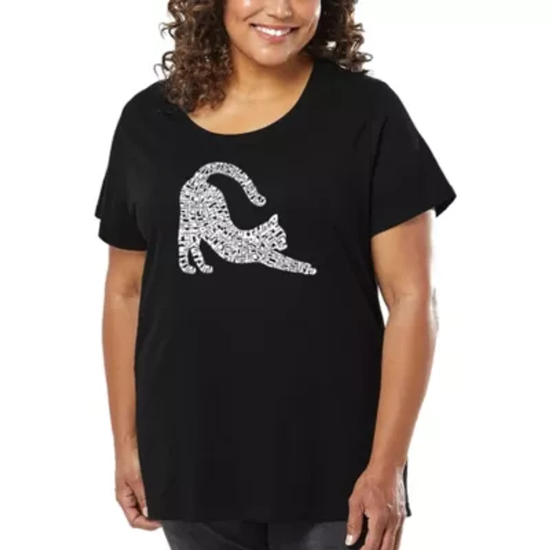Stretching Cat - Women's Plus Word Art T-Shirt