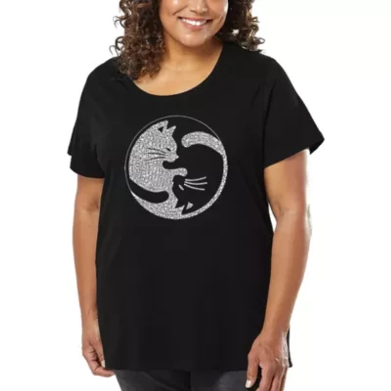 Women's Plus Word Art T-shirt - Yin Yang Cat