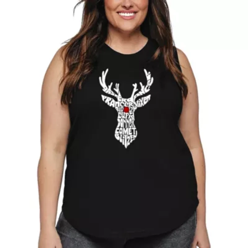 Women's Plus Word Art Tank Top - Santa's Reindeer
