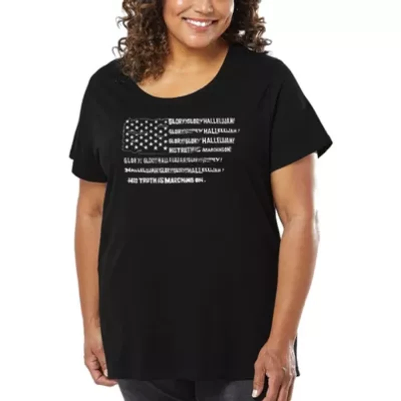 Women's Plus Word Art T-shirt - Glory Hallelujah Flag