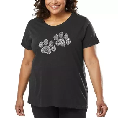 Women's Plus Word Art T-shirt - Woof Paw Prints