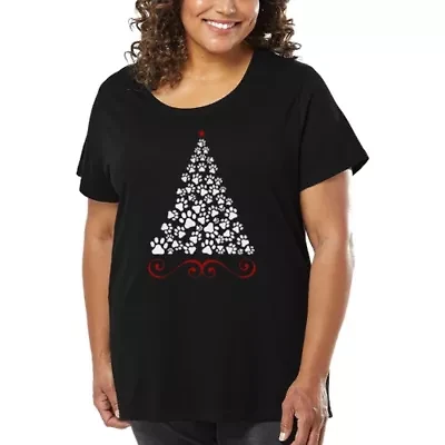 Paw Christmas Tree - Women's Plus Word Art T-Shirt