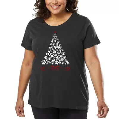 Paw Christmas Tree - Women's Plus Word Art T-Shirt