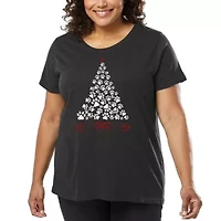 Paw Christmas Tree - Women's Plus Word Art T-Shirt