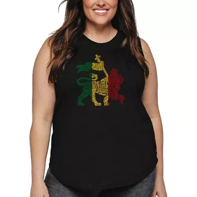 Women's Plus Word Art Tank Top - Rasta Lion One Love