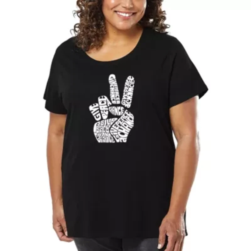 Women's Plus Word Art T-shirt - PEACE FINGERS