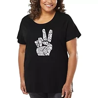 Women's Plus Word Art T-shirt - PEACE FINGERS