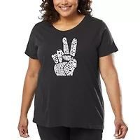Women's Plus Word Art T-shirt - PEACE FINGERS