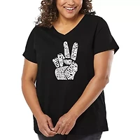 Women's Plus Word Art V-Neck - PEACE FINGERS