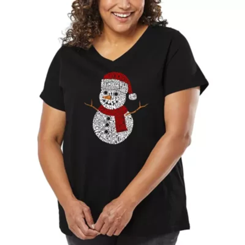 Christmas Snowman - Women's Plus Word Art V-Neck