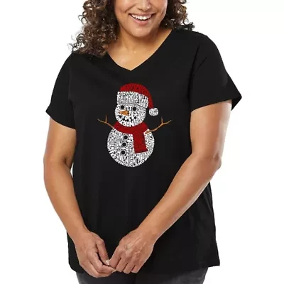 Christmas Snowman - Women's Plus Word Art V-Neck