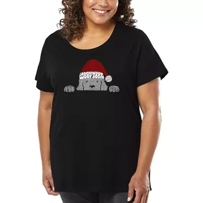 Christmas Peeking Dog - Women's Plus Word Art T-Shirt