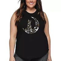 Cat Sitting On Moon - Women's Plus Word Art Tank Top
