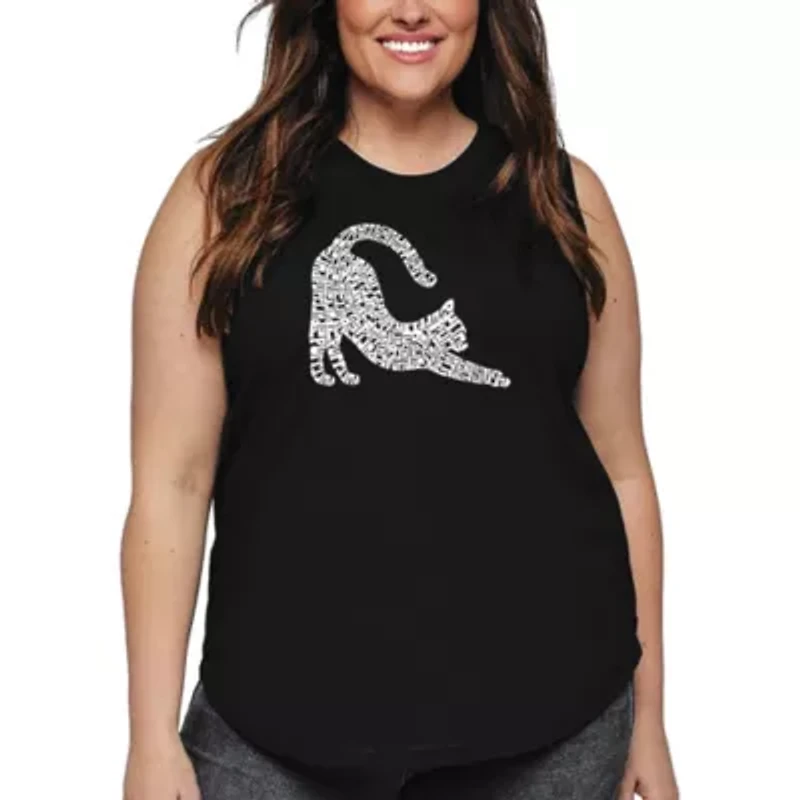 Stretching Cat - Women's Plus Word Art Tank Top