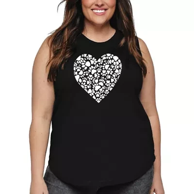 Women's Plus Word Art Tank Top - Paw Prints Heart