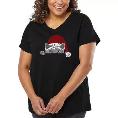 Christmas Peeking Cat - Women's Plus Word Art V-Neck