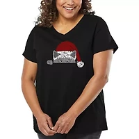 Christmas Peeking Cat - Women's Plus Word Art V-Neck