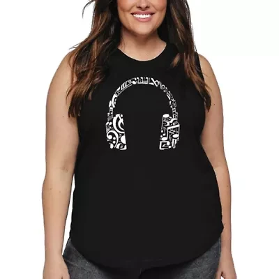 Women's Plus Word Art Tank Top - Music Note Headphones