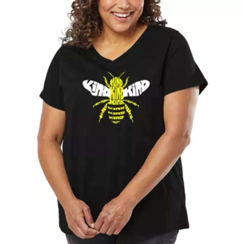 Women's Plus Word Art V-Neck - Bee Kind