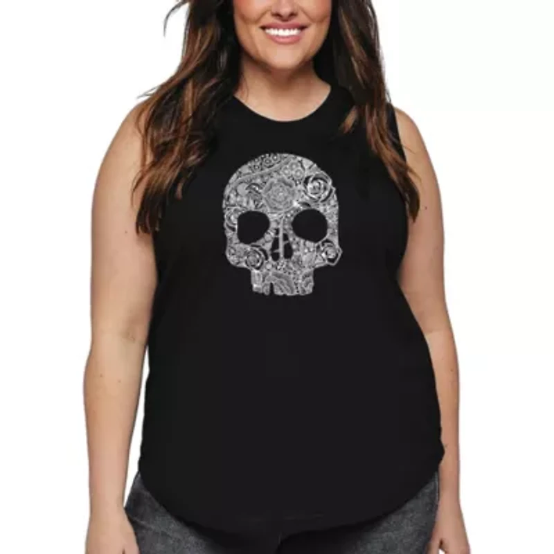 Women's Plus Word Art Tank Top - Flower Skull
