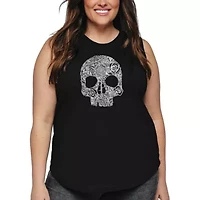 Women's Plus Word Art Tank Top - Flower Skull