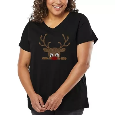 Peeking Reindeer - Women's Plus Word Art V-Neck