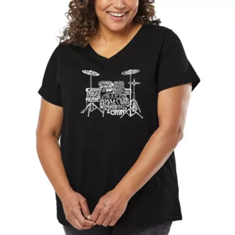 Women's Plus Word Art V-Neck - Drums