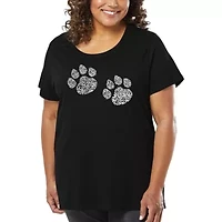 Women's Plus Word Art T-shirt - Meow Cat Prints