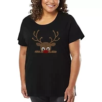 Peeking Reindeer - Women's Plus Word Art T-Shirt