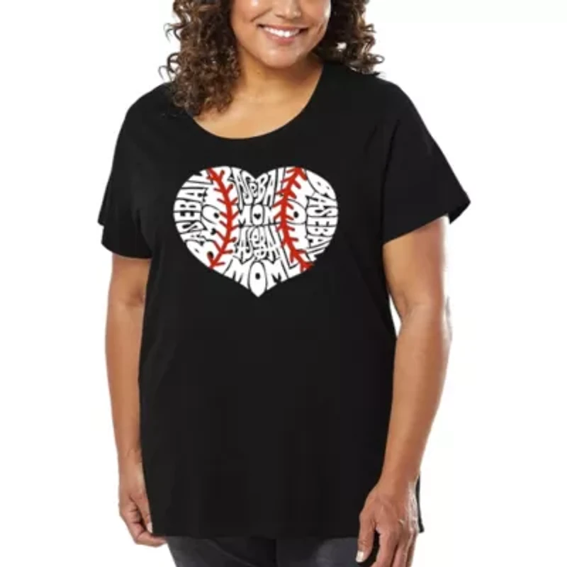 Women's Plus Word Art T-shirt - Baseball Mom