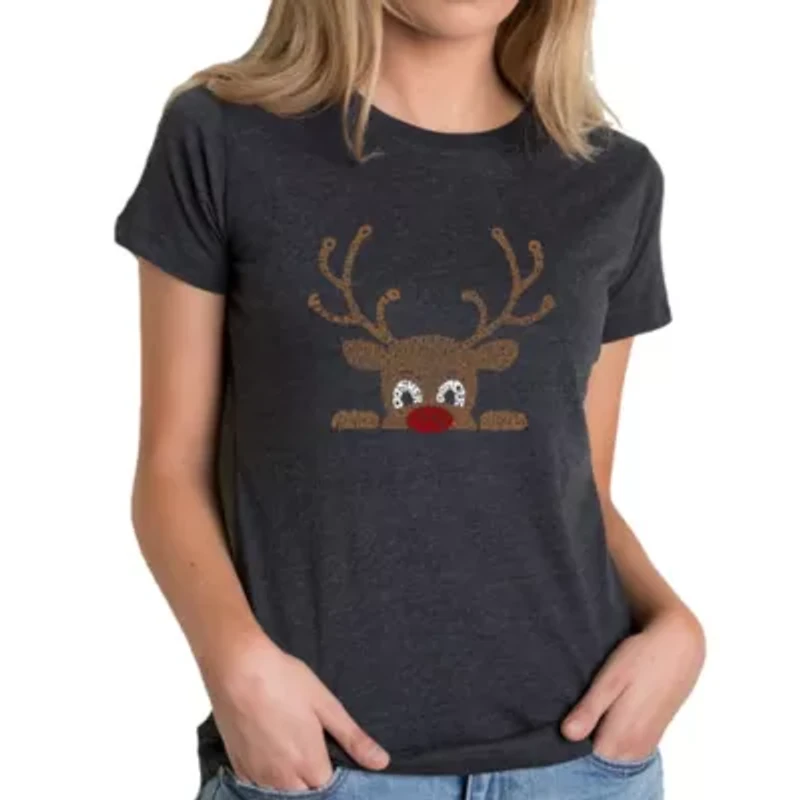 Peeking Reindeer - Women's Premium Blend Word Art T-Shirt
