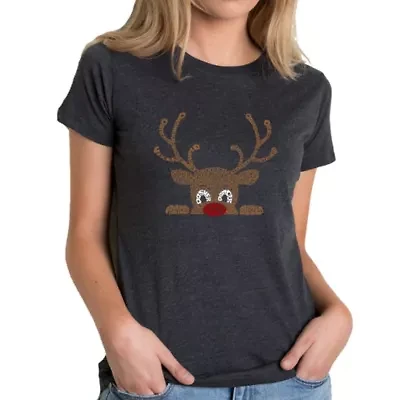 Peeking Reindeer - Women's Premium Blend Word Art T-Shirt