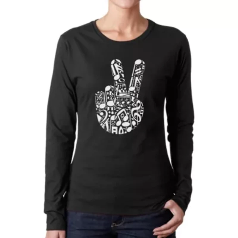 Peace Finger Notes - Women's Word Art Long Sleeve T-Shirt