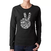 Peace Finger Notes - Women's Word Art Long Sleeve T-Shirt