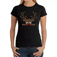 Peeking Reindeer - Women's Word Art T-Shirt