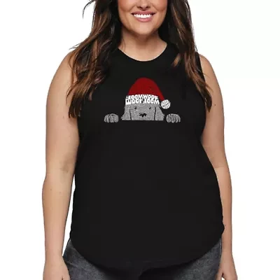 Christmas Peeking Dog - Women's Plus Word Art Tank Top