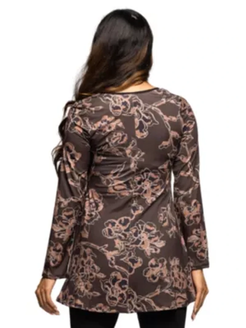 Maternity Brown Floral Print Long Sleeve Tunic Top