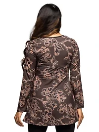Maternity Brown Floral Print Long Sleeve Tunic Top