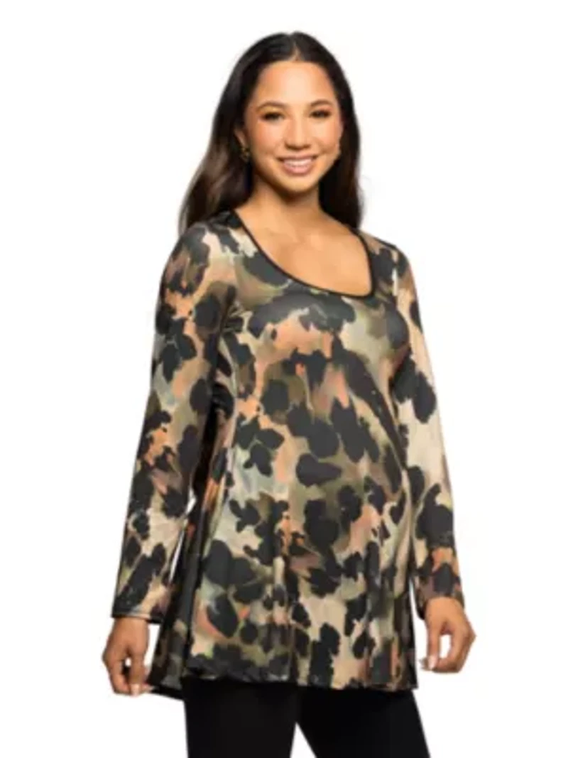 Maternity Multiprint Long Sleeve Scoop Neck A Line Top